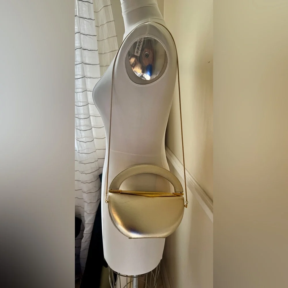 Vintage Stuart Weitzman leather framed Gold Women's Handbag purse - Picture 9 of 11